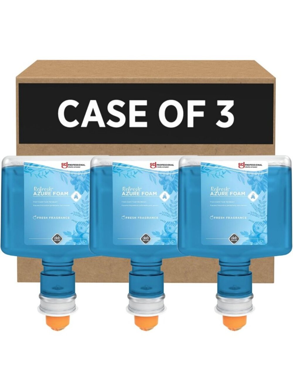 Touch-Free Foam Hand Soap - Refreshing Azure Scent, 1.2L, 3-Pack for Home